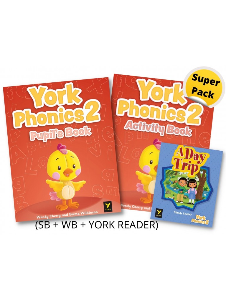York Phonics 2 - Super Pack(SB + WB + YORK READER) - Level Pre-Junior -  Pearson York Press