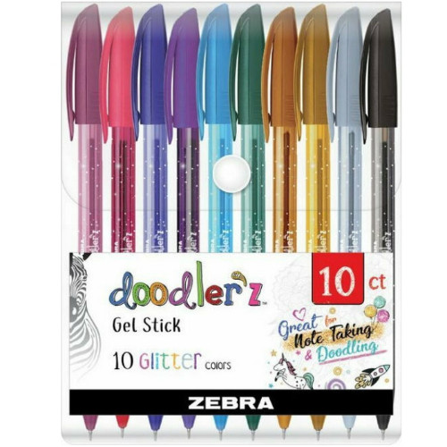 Zebra Σετ Στυλό Doodler'z Gel Stick με Πολύχρωμο Mελάνι (10 Τεμάχια)