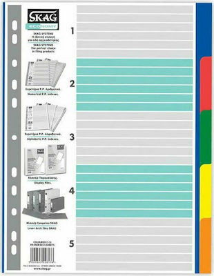 ​Skag Πλαστικά Διαχωριστικά/Ευρετήριο για Έγγραφα A4 με Τρύπες 5τμχ