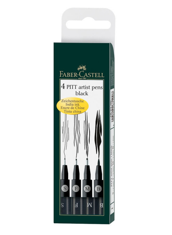 Faber Castell Σετ 4 Pitt Artist Pen μαύρο (0.3=S, 0.5=F, 0.7=M, B)