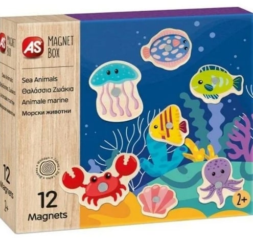 AS Magnet Box Θαλάσσια Ζωάκια 12 Εκπαιδευτικοί Ξύλινοι Μαγνήτες (2+ Χρονών)
