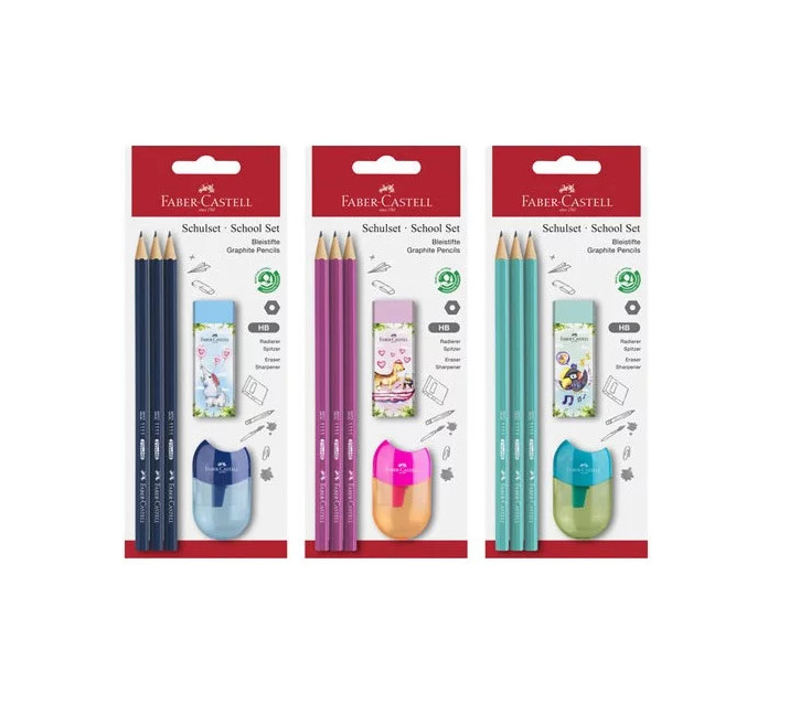 Faber Castell Blister 3 Μολύβια 1111 ΗΒ + Γόμα Jungle + Ξύστρα Apple (3 Χρώματα) (Σετ)