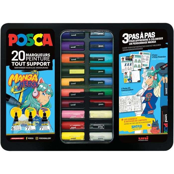 Uni Posca(Uni-Ball) Μαρκαδόροι Ζωγραφικής Manga Hero Metal Box (Σετ 20 Τεμ.)