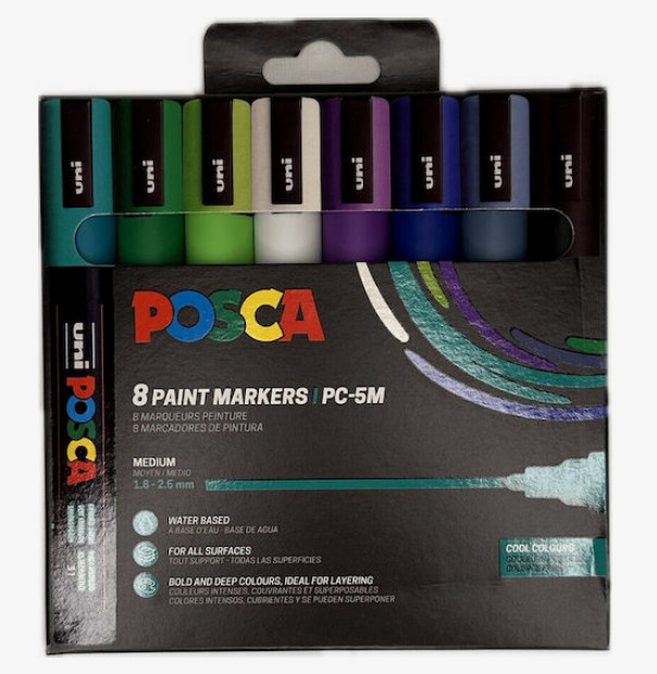 Uni Posca(Uni-Ball) Μαρκαδόρος Cool Colours PC-5M 1.8-2.5mm (Σετ 8 τμχ)
