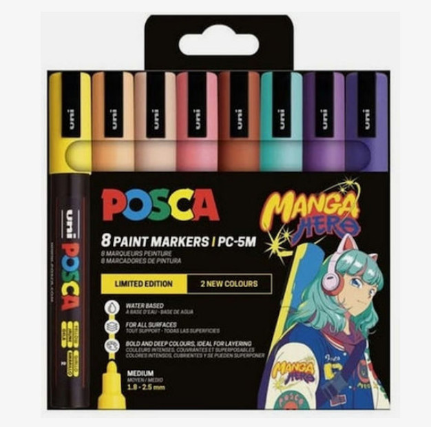 Uni Posca(Uni-Ball) Μαρκαδόρος Manga Hero PC-5M 1.8-2.5mm (Σετ 8 τμχ)