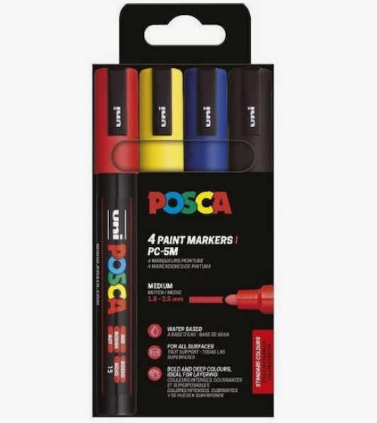 Uni Posca(Uni-Ball) Μαρκαδόρος PC-5M 1.8-2.5mm (Σετ 4 τμχ)