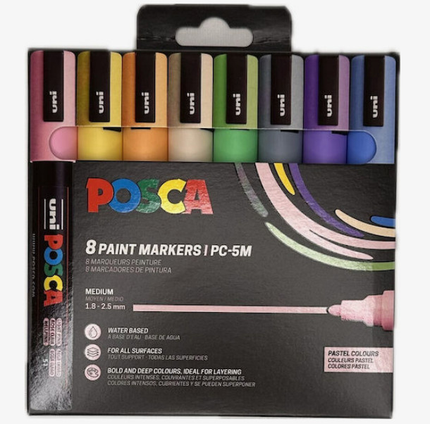 Uni Posca(Uni-Ball) Μαρκαδόρος Pastel Colours PC-5M 1.8-2.5mm (Σετ 8 τμχ)