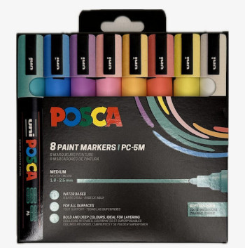 Uni Posca(Uni-Ball) Μαρκαδόρος Soft Colours PC-5M 1.8-2.5mm (Σετ 8 τμχ)