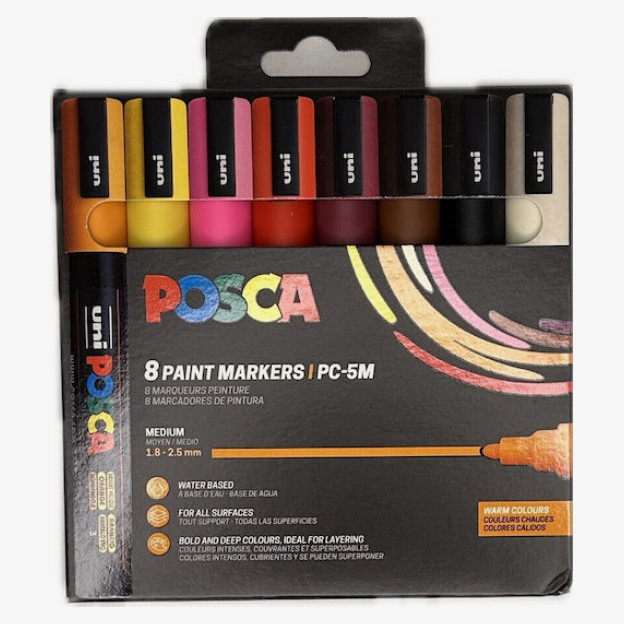 Uni Posca(Uni-Ball) Μαρκαδόρος Warm Colours PC-5M 1.8-2.5mm (Σετ 8 τμχ)