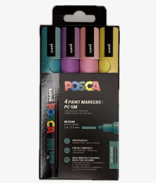 Uni Posca(Uni-Ball) Μαρκαδόρος Παστέλ PC-5M 1.8-2.5mm (Σετ 4 τμχ)