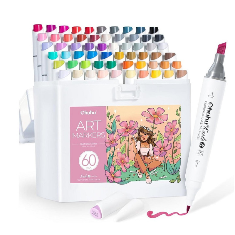 Ohuhu Honolulu Μαρκαδόρος Αλκοόλης Brush & Chisel Kaala B Series (Σετ 60 τμχ. Illustration Colours)