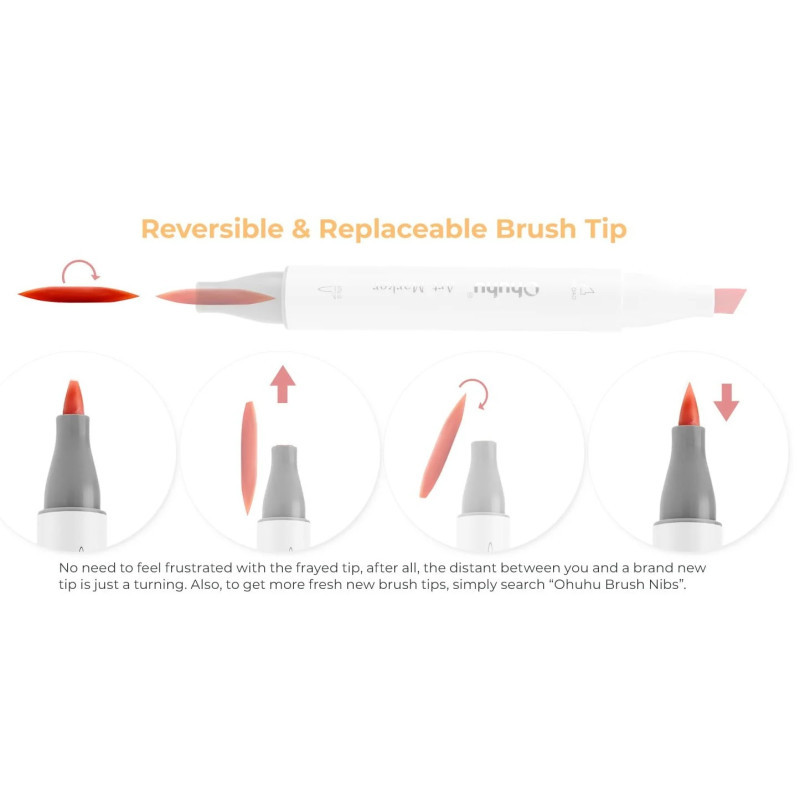 Ohuhu Honolulu Μαρκαδόρος Αλκοόλης Brush & Chisel (Σετ 48 τμχ. σε λευκό βαλιτσάκι)