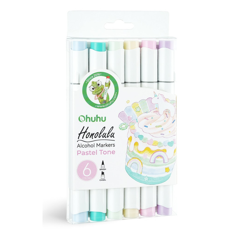 Ohuhu Honolulu Μαρκαδόρος Αλκοόλης Brush & Chisel (Σετ 6 Pastel Tones)