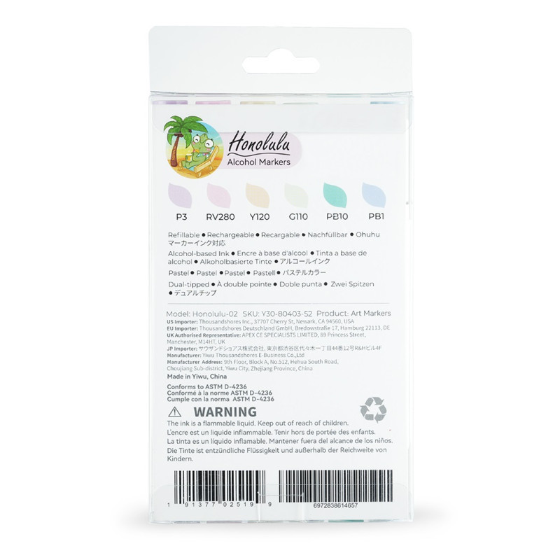 Ohuhu Honolulu Μαρκαδόρος Αλκοόλης Brush & Chisel (Σετ 6 Pastel Tones)