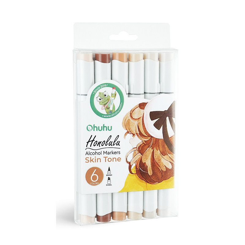 Ohuhu Honolulu Μαρκαδόρος Αλκοόλης Brush & Chisel (Σετ 6 Skin Tones)