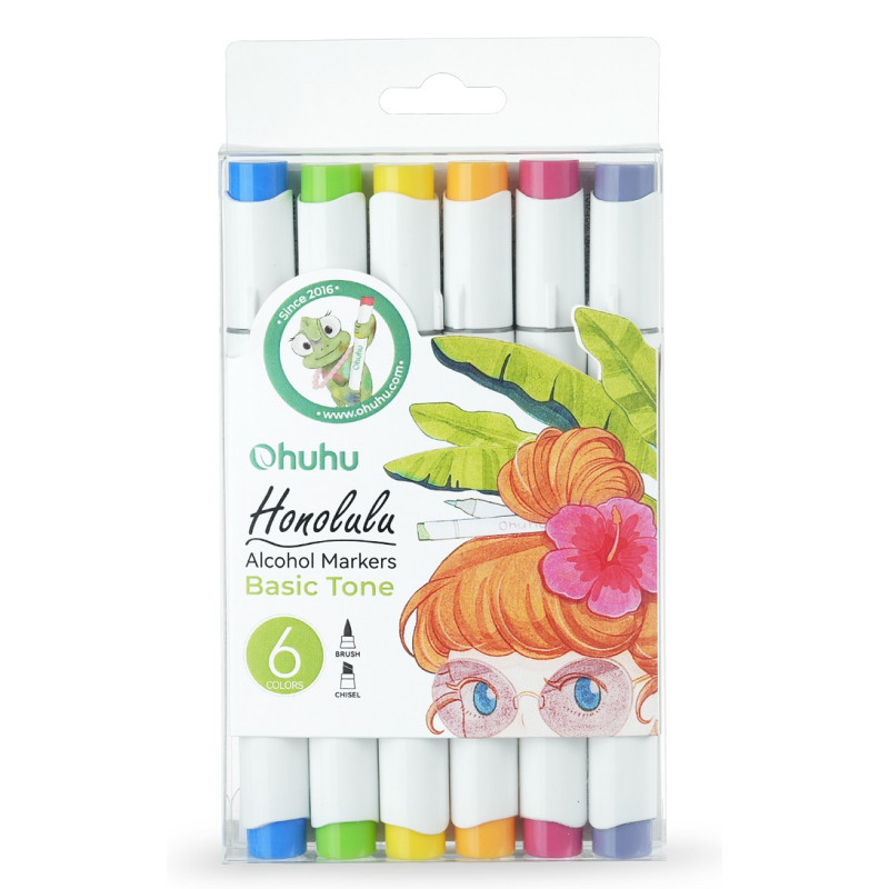 Ohuhu Honolulu Μαρκαδόρος Αλκοόλης Brush & Chisel (Σετ 6 Basic Tones)