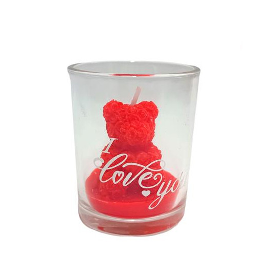 Κερί Valentine σε Ποτήρι με Αρκουδάκι 5 cm