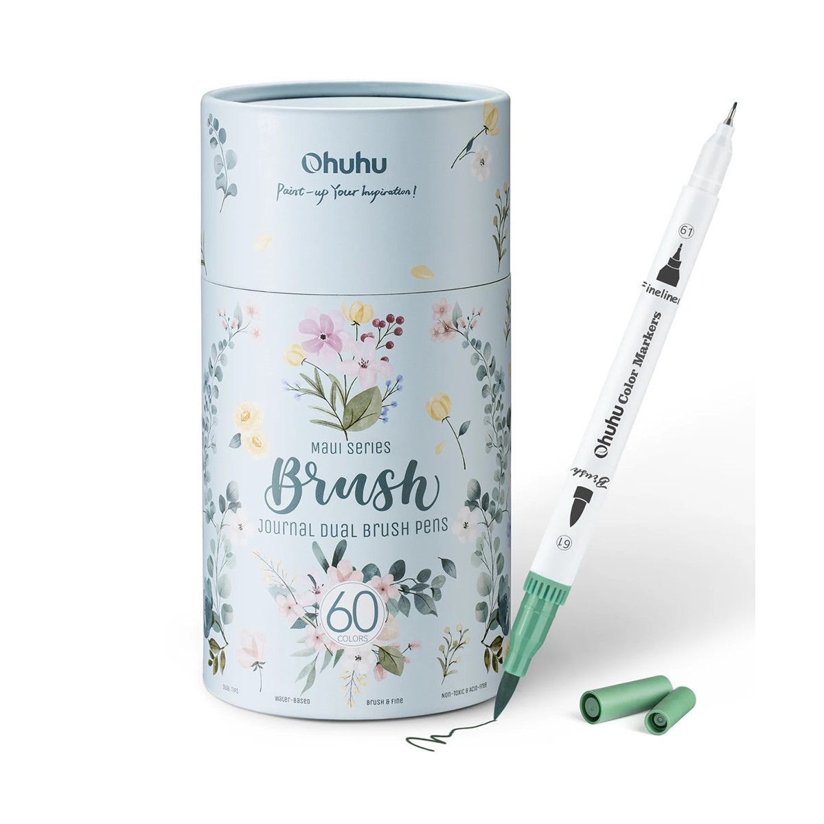 Ohuhu Μαρκαδόρος με Βάση το Νερό Brush & Fineliner (60 Χρωμάτων)