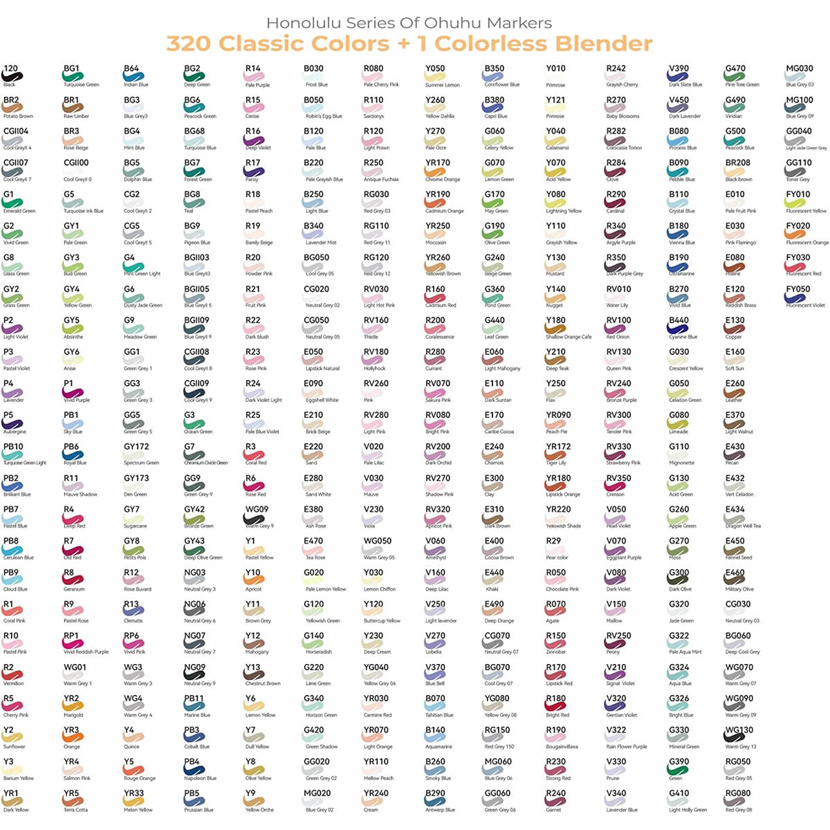 Ohuhu Μαρκαδόρος Αλκοόλης Honolulu Brush & Chisel (Σετ Μαρκαδόρων 320 χρωμάτων)