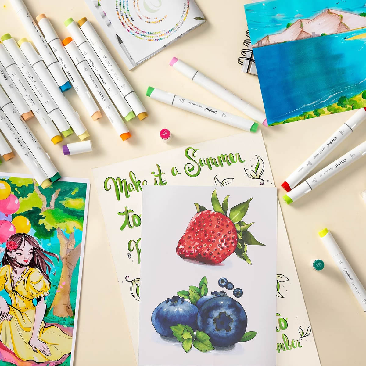 Ohuhu Μαρκαδόρος Αλκοόλης Honolulu Brush & Chisel (Σετ Μαρκαδόρων 320 χρωμάτων)