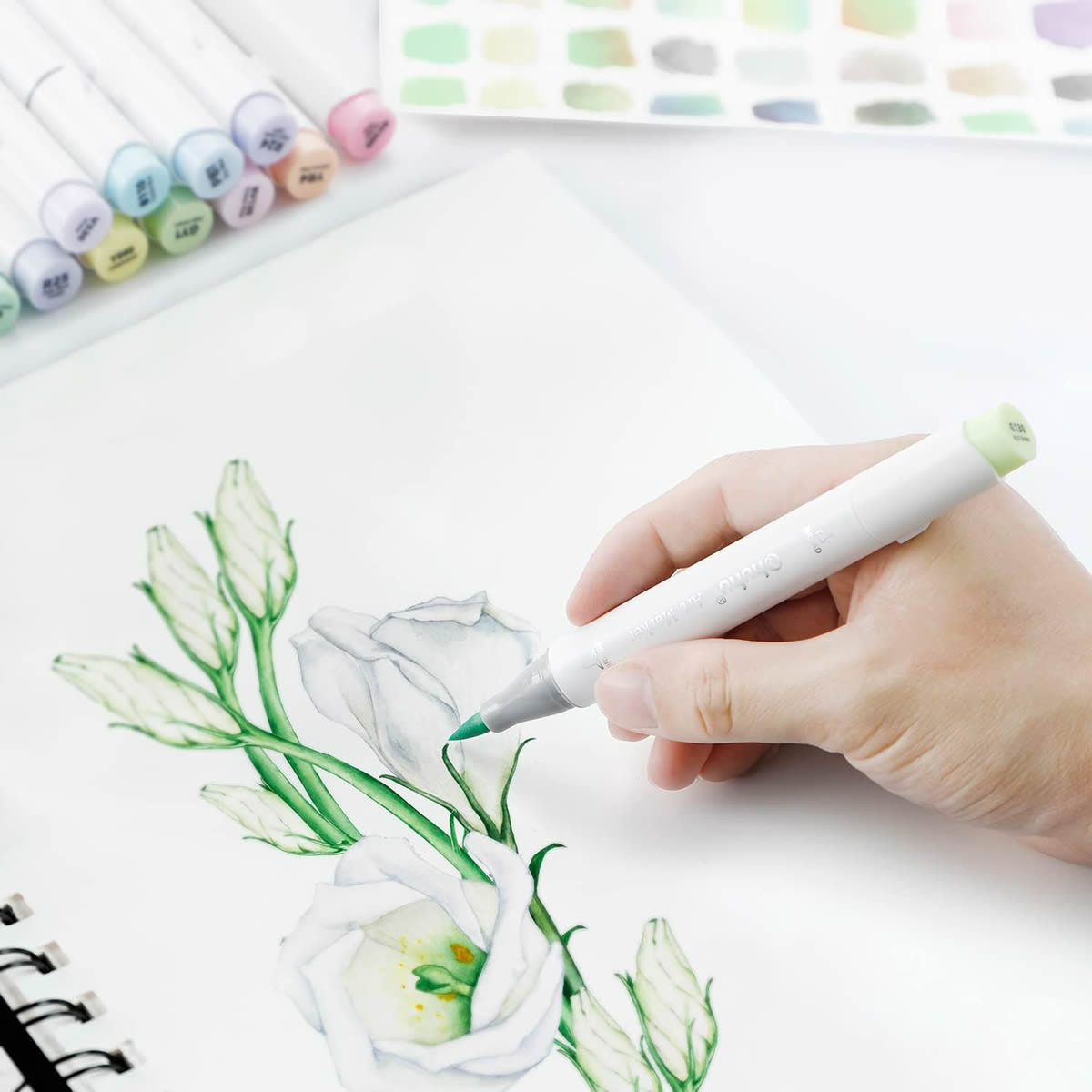 Ohuhu Μαρκαδόρος Αλκοόλης Honolulu Brush & Chisel (Σετ Μαρκαδόρων 48 Pastel Χρωμάτων)