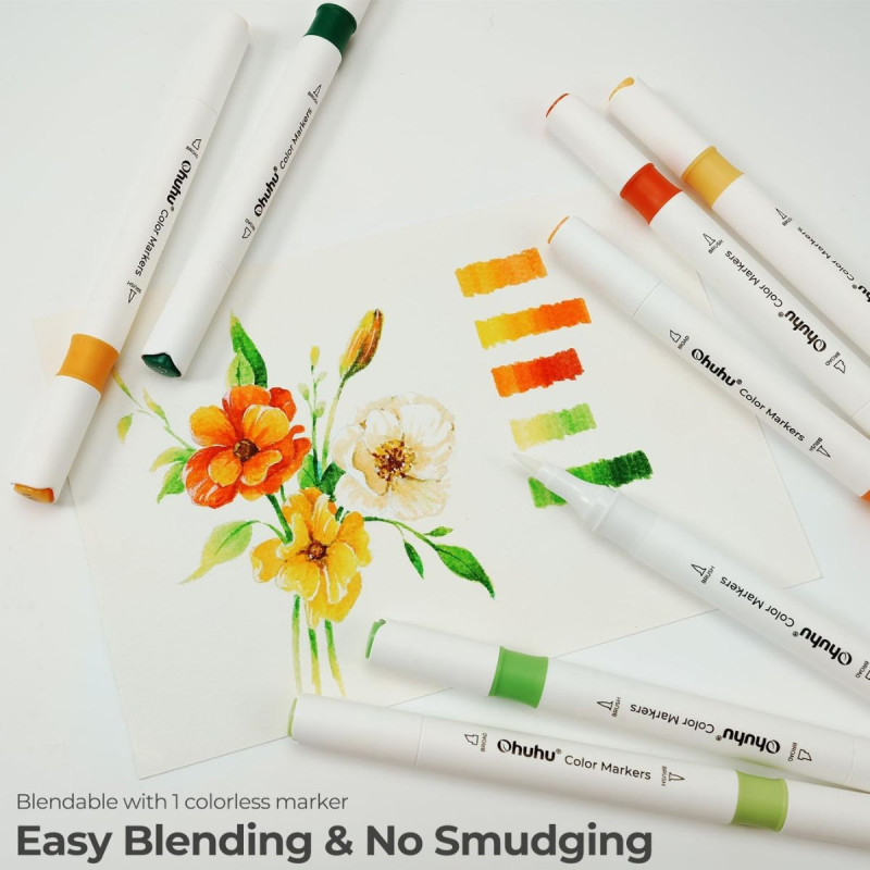 Ohuhu Μαρκαδόρος με Βάση το Νερό Brush & Chisel (64 Χρωμάτων)