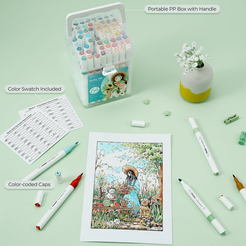 Ohuhu Μαρκαδόρος με Βάση το Νερό Brush & Chisel (64 Χρωμάτων)