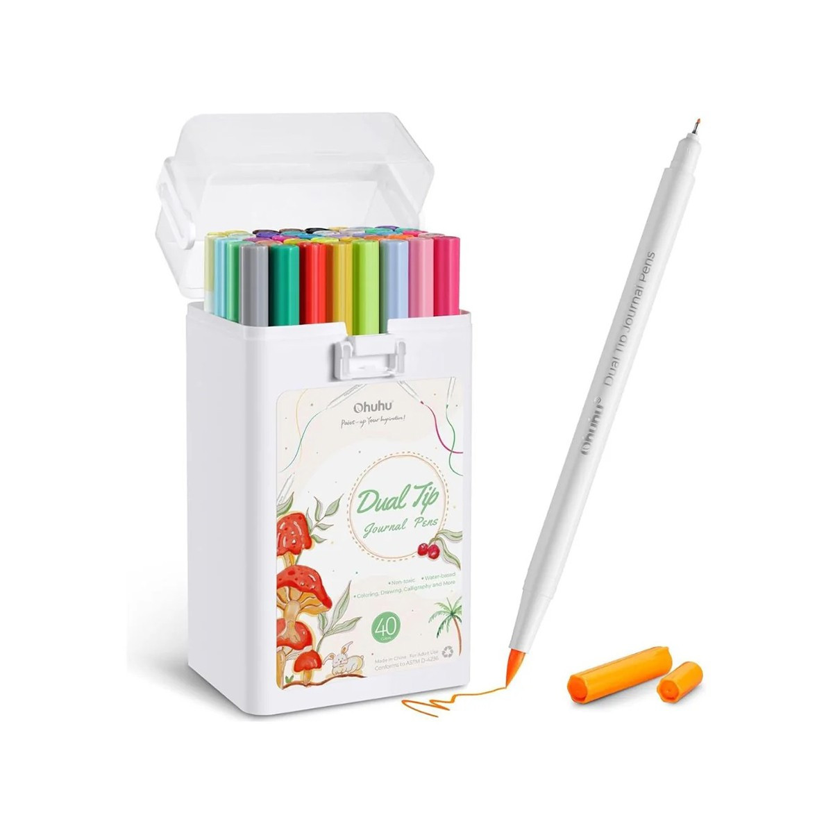 Ohuhu Μαρκαδόρος με Βάση το Νερό Brush & Fineliner (40 Χρωμάτων)