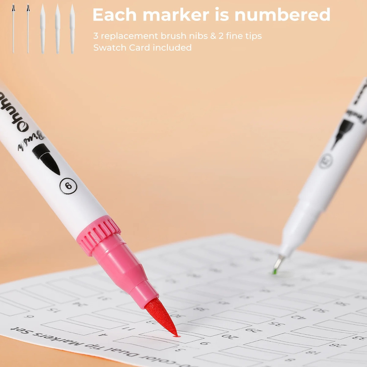 Ohuhu Μαρκαδόρος με Βάση το Νερό Brush & Fineliner (60 Χρωμάτων)