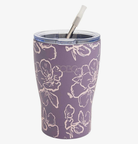 Polo Κούπα Θερμός Ανοξείδωτο με Καλαμάκι 350ml (Μωβ Λουλούδι)