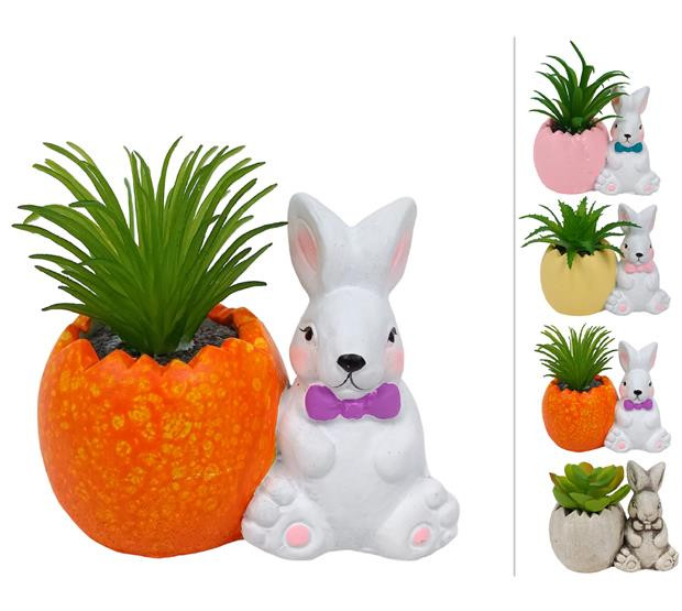 Πασχαλινό Διακοσμητικό Κουνέλι Πήλινο με Γλαστράκι Λουλουδιού (4 Χρώματα)