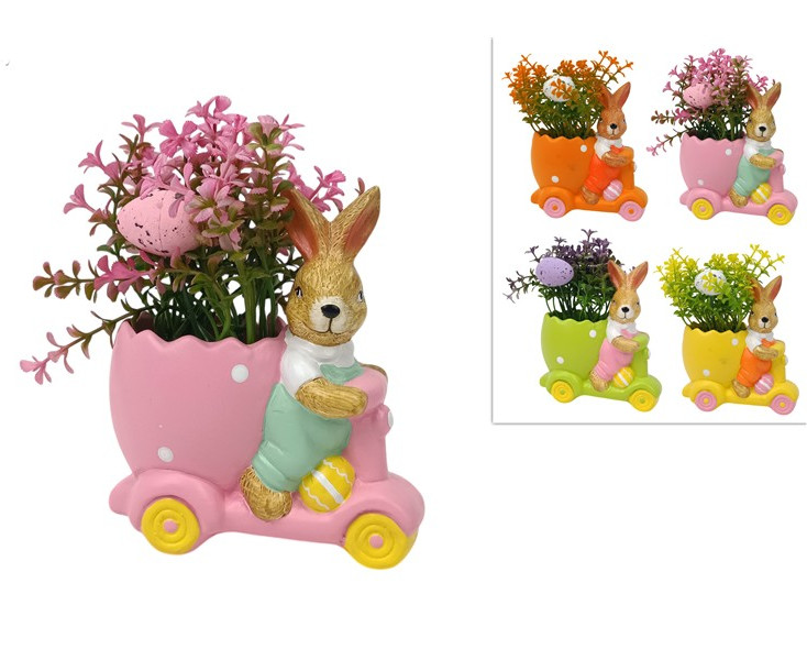 Πασχαλινό Διακοσμητικό Λαγουδάκι σε Vespa με Λουλούδι 15cm (4 Χρώματα)