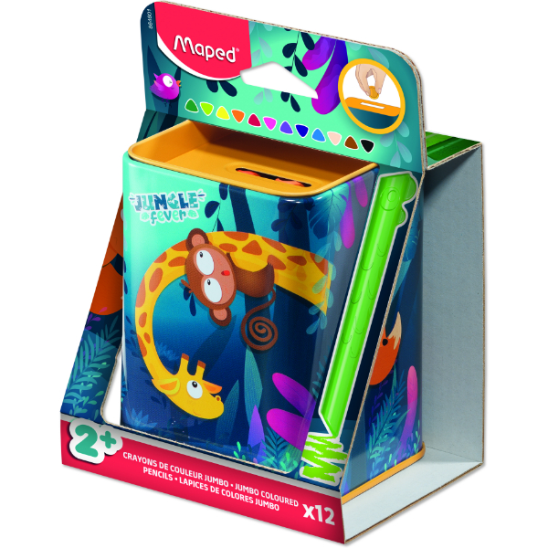 Maped Ξυλομπογιές & Κουμπαράς Infinity Kidy Jungle Fever (12 Χρώματα Metal)