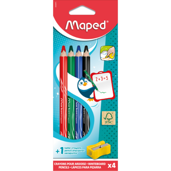 Maped Μολύβια Whiteboard x4 με Ξύστρα