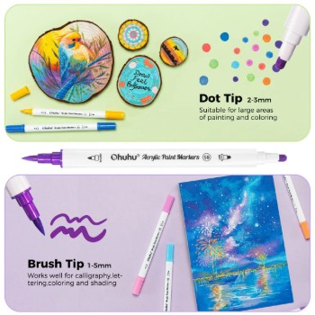 Ohuhu Cotton-core Ακρυλικοί Μαρκαδόροι Brush & Dot (Σετ 72 Τμχ.)