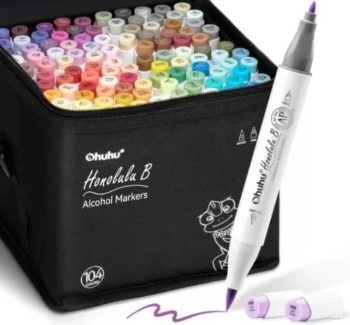 Ohuhu Μαρκαδόρος Αλκοόλης Honolulu B Brush & Fine (Σετ Μαρκαδόρων 104 χρωμάτων)