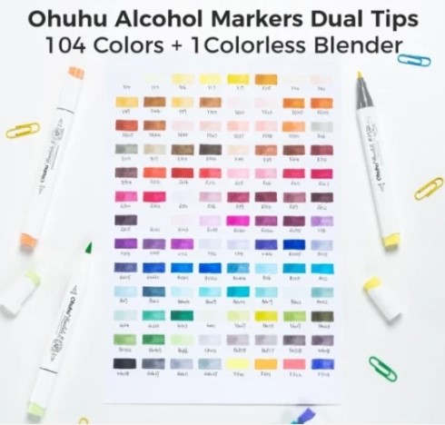 Ohuhu Μαρκαδόρος Αλκοόλης Honolulu B Brush & Fine (Σετ Μαρκαδόρων 104 χρωμάτων)