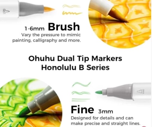 Ohuhu Μαρκαδόρος Αλκοόλης Honolulu B Brush & Fine (Σετ Μαρκαδόρων 104 χρωμάτων)