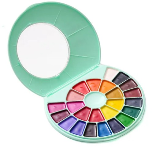 HIMI Semi-Moist Watercolour Pans Set with Brush in Green Case - 24 Colours