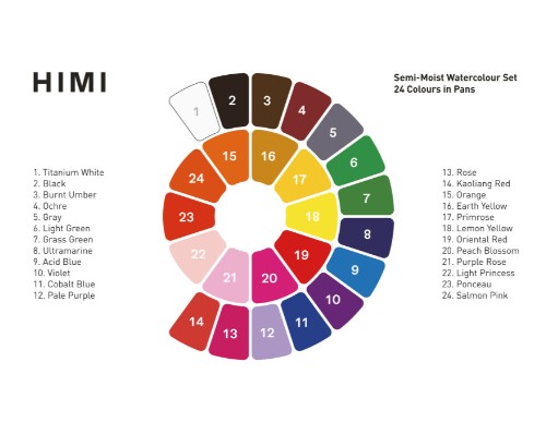 HIMI Semi-Moist Watercolour Σετ Ημι-Υγρές Ακουαρέλες 24 Χρωμάτων με Πινέλο (Purple)