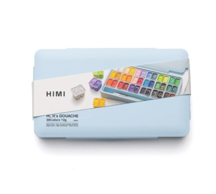 HIMI Twin Cup Gouache Σετ 36 Χρωμάτων με 3 Πινέλα & Παλέτα Ανάμιξης (Ice Blue Case)