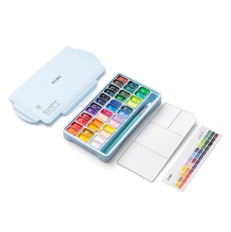 HIMI Twin Cup Gouache Σετ 36 Χρωμάτων με 3 Πινέλα & Παλέτα Ανάμιξης (Ice Blue Case) - HIMI