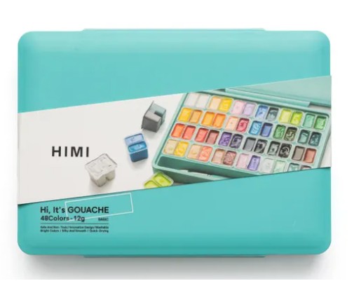 HIMI Twin Cup Gouache Σετ 48 Χρωμάτων με 3 Πινέλα & Παλέτα Ανάμιξης (Green Case)