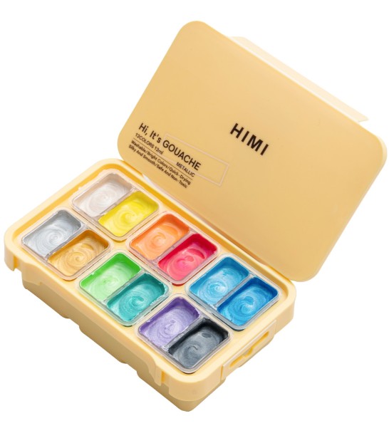 HIMI Twin Cup Metallic Gouache Σετ 12 Χρωμάτων (Yellow Case - Metallic)