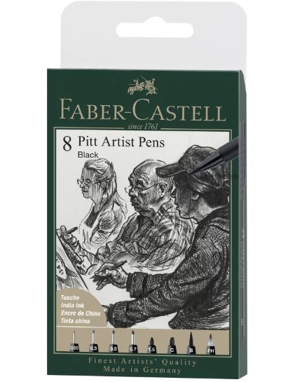 Faber Castell Pitt Artist Pens ''Black'' (Σετ 8τμχ)