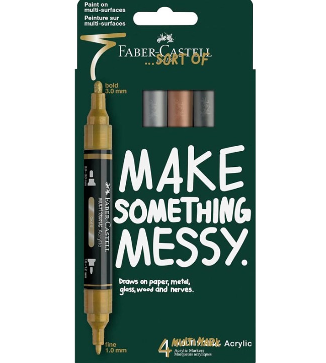 Faber Castell Μαρκαδόρος Διπλός Multimark Acrylic (Σετ 4 Τμχ Μεταλλικά Χρώματα)