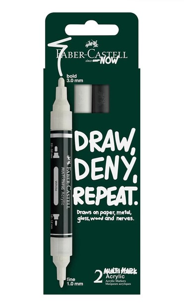 Faber Castell Μαρκαδόρος Διπλός Multimark Acrylic (Σετ 2 Τμχ Λευκό & Μαύρο)