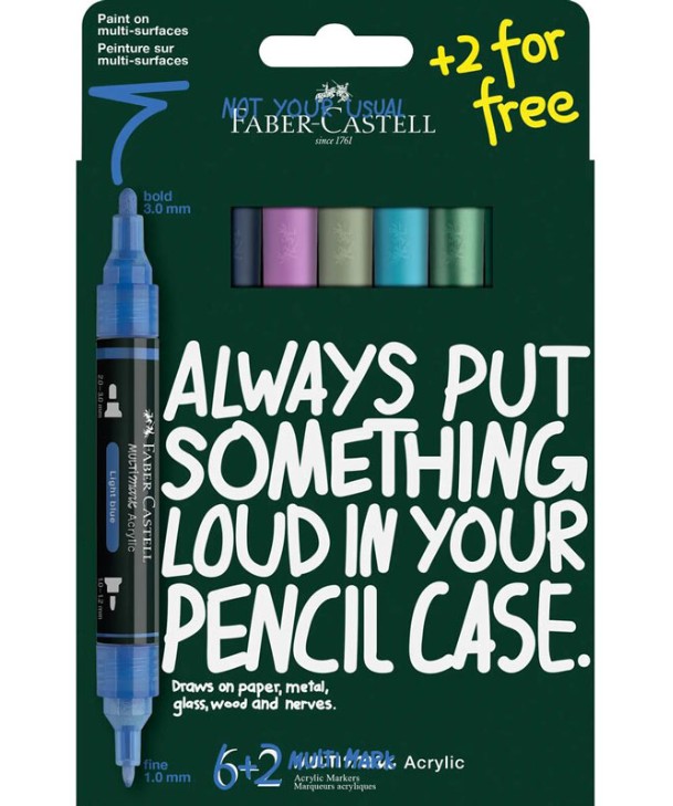 Faber Castell Μαρκαδόρος Διπλός Multimark Acrylic (Σετ 6+2 Τμχ Ψυχρά Χρώματα)