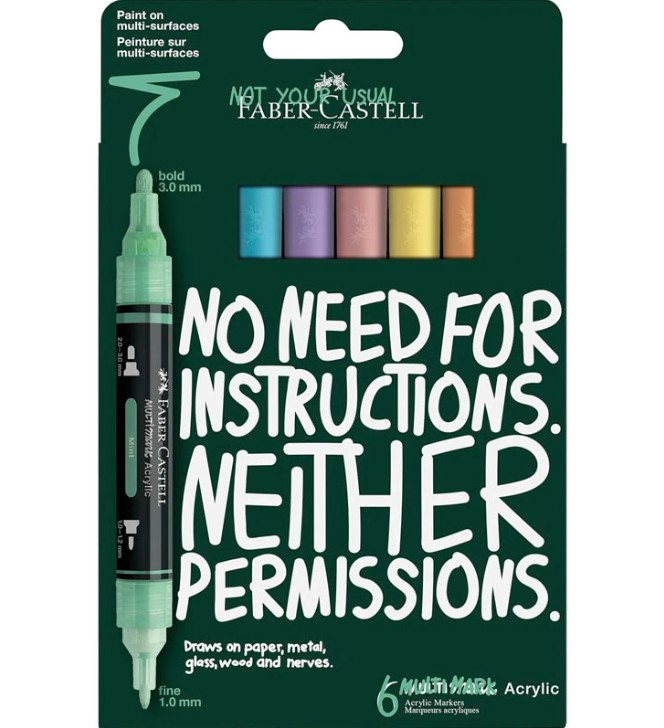 Faber Castell Μαρκαδόρος Διπλός Multimark Acrylic (Σετ 6 Τμχ Παστελ Χρώματα)