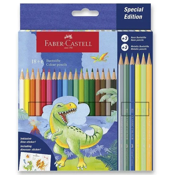 Faber Castell Ξυλομπογιές Δεινόσαυρος Grip (18+6 Τμχ.)